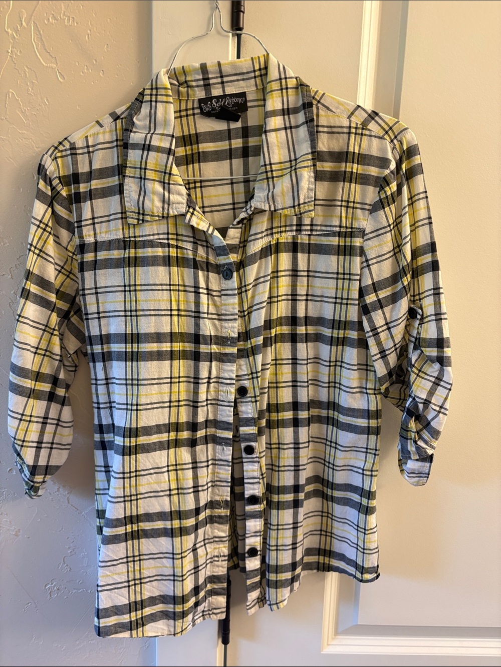 Self Esteem Yellow and Black Plaid Button-Down Shirt